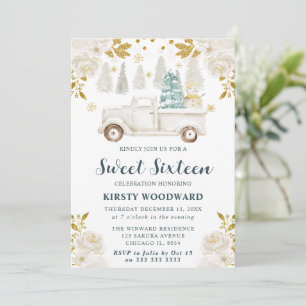 Elegant Winter White Truck Sweet Sixteen Invitation