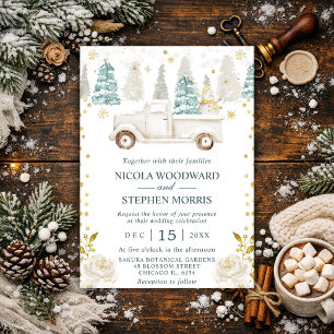 Elegant Winter White Truck Wedding Invitation