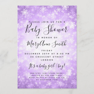 Elegant Winter Wonderland Baby Shower Purple Invitation