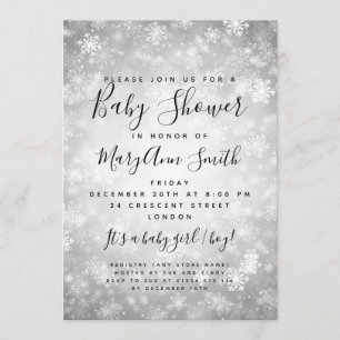 Elegant Winter Wonderland Baby Shower Silver Invitation