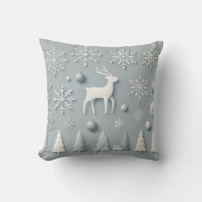 Elegant Winter Wonderland – Minimalistic Reindeer  Throw Pillow (Front)