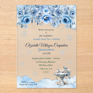 Elegant Winter Wonderland Quinceañera Snowflakes Acrylic Invitations