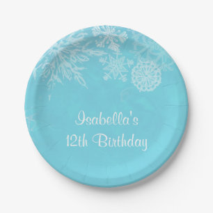 Elegant Winter Wonderland Snowflake Birthday Party Paper Plate