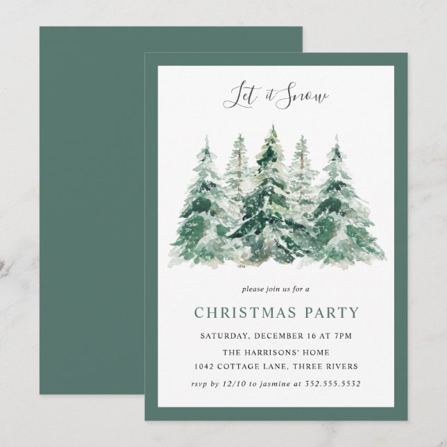 Elegant Winter Woodland Christmas Party Invitation (Front/Back)