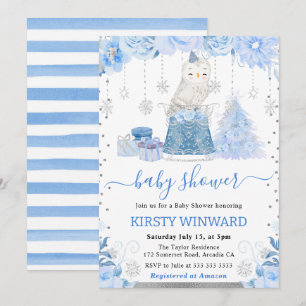 Elegant Winter Woodland Owl Baby Shower Invitation