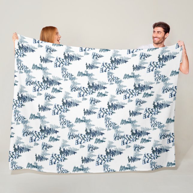 Elegant Winter Woodland Snowy Fir Forest Christmas Fleece Blanket (In Situ)