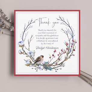 Elegant Winter Wreath Bird Funeral Thank You Card