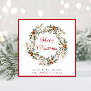 Elegant Winter Wreath Watercolor Merry Christmas Holiday Card