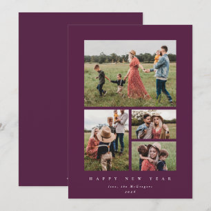 Elegant Winterberry Frame 4 Photo Happy New Year Holiday Card