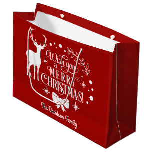 Elegant Wish You A MERRY CHRISTMAS Monogram Large Gift Bag