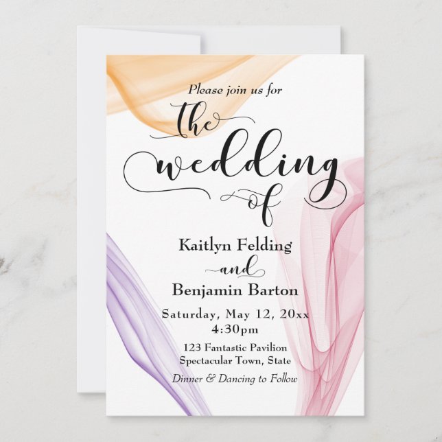 Elegant Wispy Orange, Purple & Red Invitation (Front)