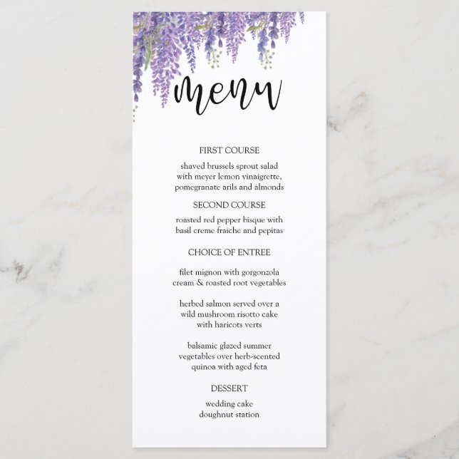 Elegant Wisteria arbre Mariage Menu (Devant)