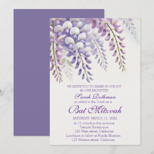 Elegant Wisteria Floral Purple Bat Mitzvah Invitation