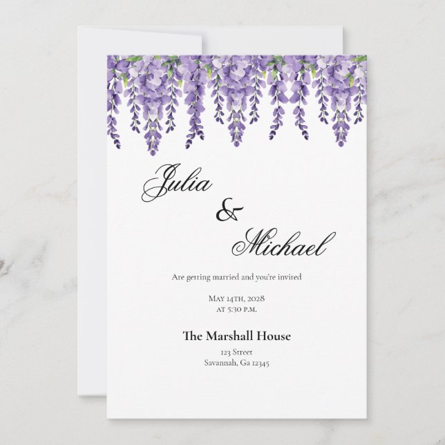Elegant Wisteria Floral Wedding Invitation  (Front)