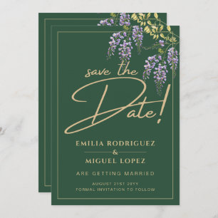 Elegant WISTERIA Gold Green SAVE THE DATE Invitation