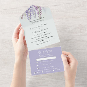 Elegant Wisteria Watercolor Purple Lilac Wedding  All In One Invitation