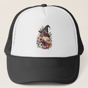 Elegant Witch Hat with Floral Pumpkins