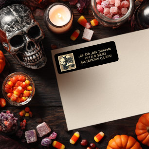 Elegant Witch on Broom Vintage Halloween Black