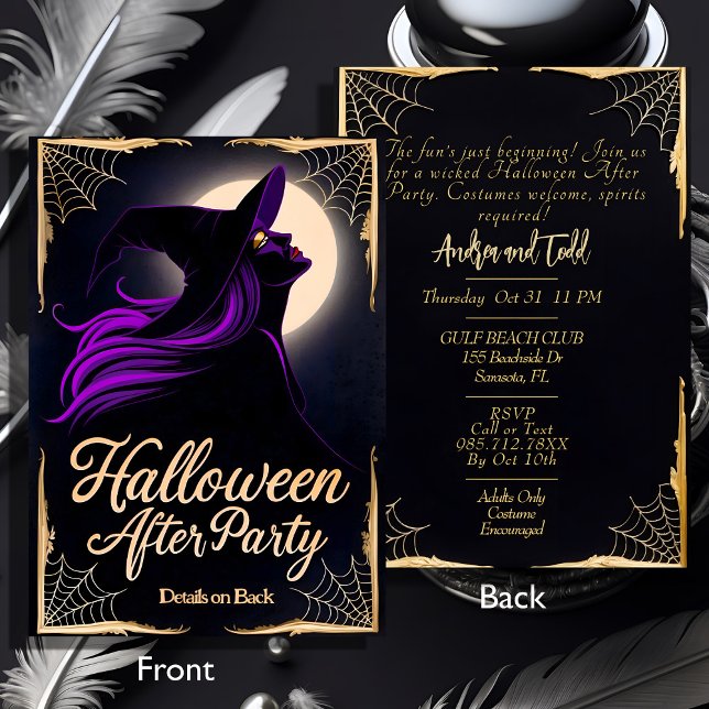 Elegant witch purple hair Halloween After Party Invitation (Creator Uploaded)