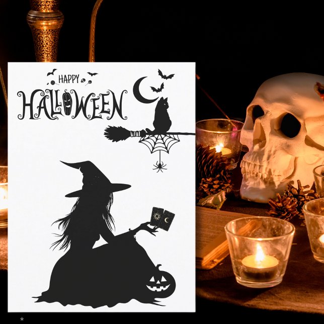 Elegant Witch Tarot Cat Moon & Stars Fun Halloween Postcard (Creator Uploaded)