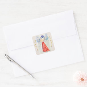Elegant with a red skirt by Henry Somm   Square Sticker