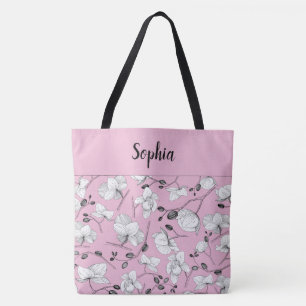 Elegant with black & white orchids chic cameo pink tote bag