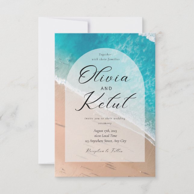 Elegant with the background of sea waves  invitation (Front)