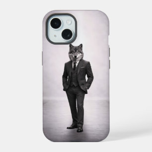 Elegant Wolf in Classic Suit Portrait iPhone 15 Case