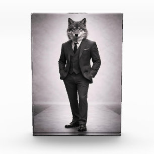 Elegant Wolf in Classic Suit Portrait Photo Block