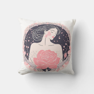 Elegant woman abstract peaceful pink throw pillow