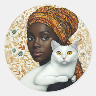 Elegant Woman and Cat Classic Round Sticker