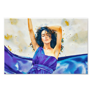 Elegant Woman Embracing Freedom in Flowing Dress Photo Print