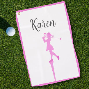 Elegant Woman Golfer Silhouette Standing Golf Tee Towel