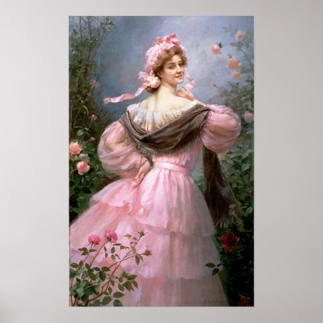 Elegant woman in a rose garden poster (Front)