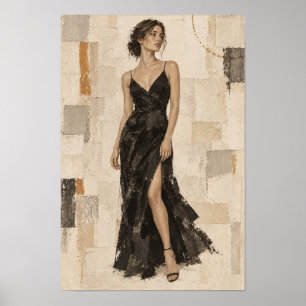Elegant Woman in Black Evening Gown Abstract Wall Poster