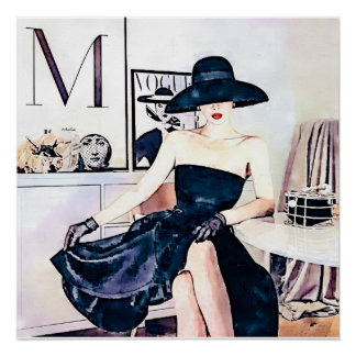 Elegant woman in Black Strapless Dress Poster