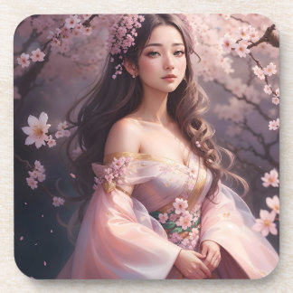 Elegant Woman in Blossoms Photo Enlargement Coaster