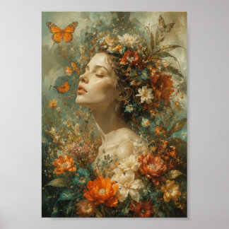 Elegant Woman in Botanical Fashion Portrait Poster