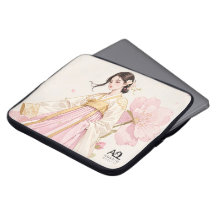 Elegant Woman in Golden Hanbok with Cherry Blossom