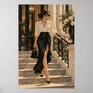 Elegant Woman on Stone Steps Fashion Figurative Wa Poster