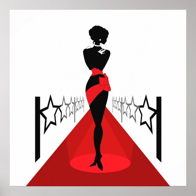 Elegant woman silhouette on red carpet with stars poster (Front)