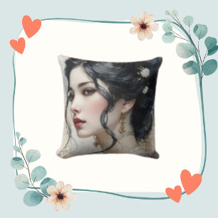 Elegant Woman Stylish Hair Portrait Throw Pillow