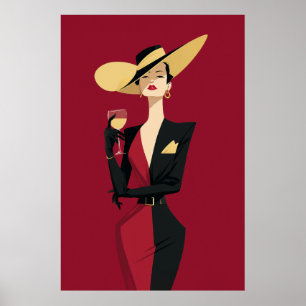Elegant Woman Wine Illustration Poster