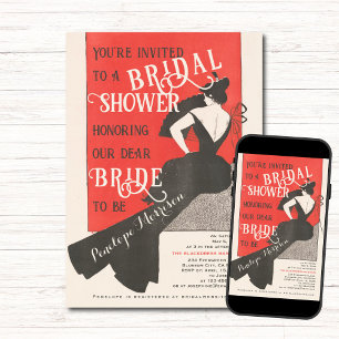 Elegant Woman with Fan Bridal Shower Invitation