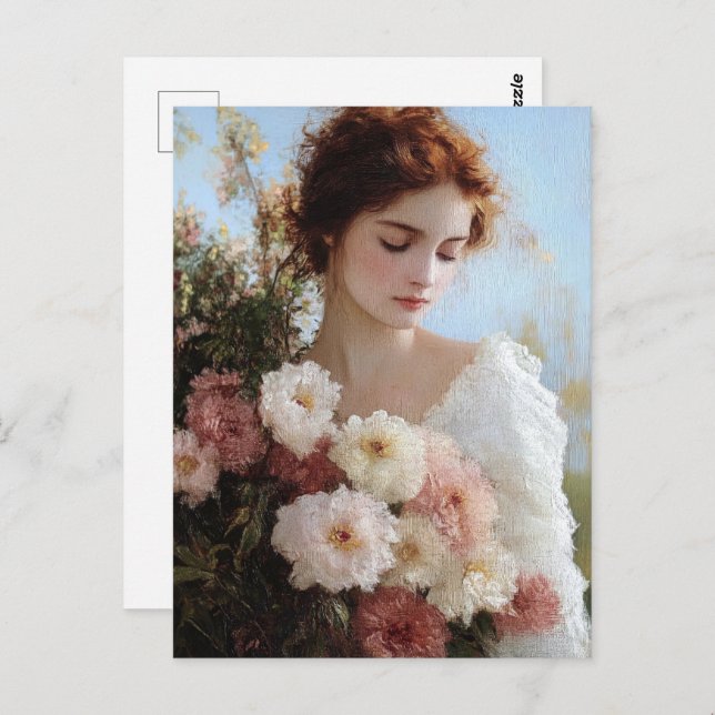 Elegant Woman with Flowers Painting Postcard (Front/Back)