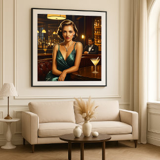 Elegant Woman with Martini Glass Vintage Bar Decor
