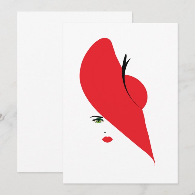 elegant woman with red hat invitation (Front/Back)