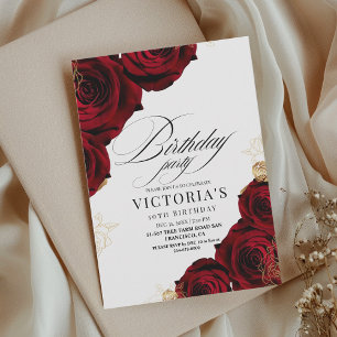 Elegant Woman's Birthday Party Burgundy Rose Invitation