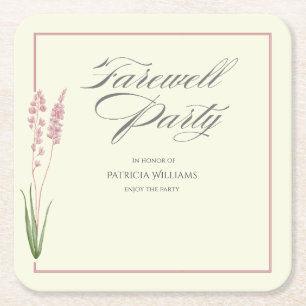 Elegant Womans Pastel Wildflower Farewell Party Square Paper Coaster