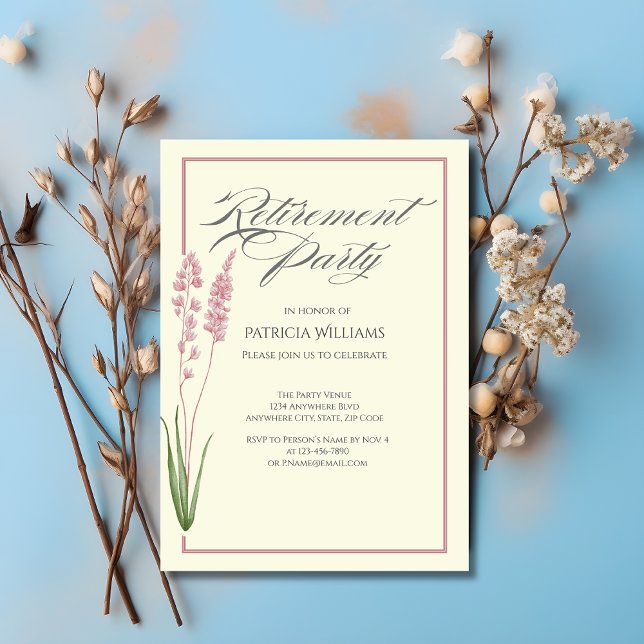 Elegant Womans Pastel Wildflower Retirement Party  Invitation (Creator Uploaded)